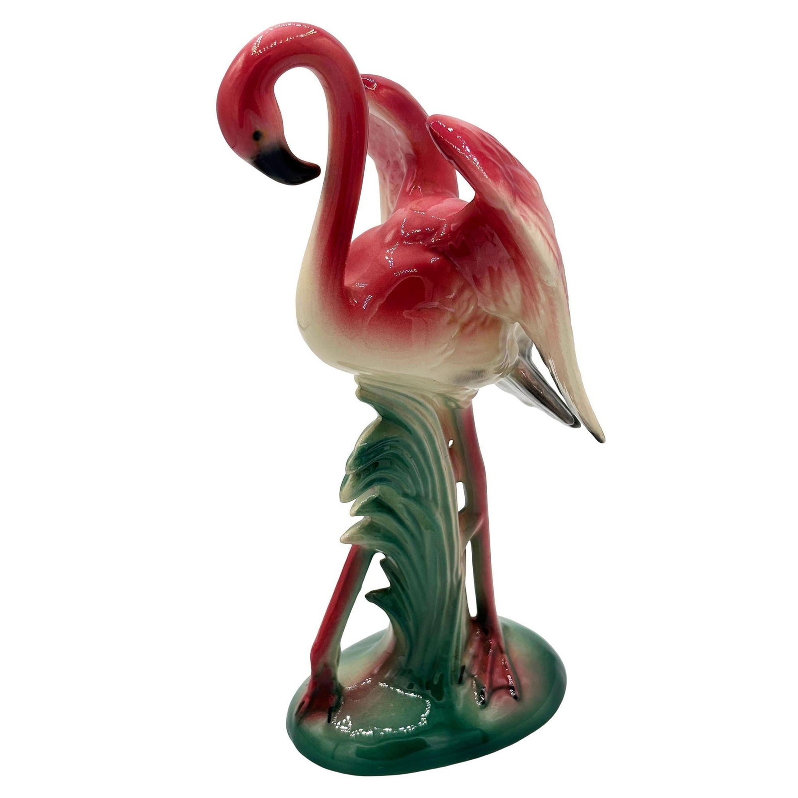 Mid-century Ceramic Flamingo Figurine Set in Tropical Pond Tray by Maddux - 18