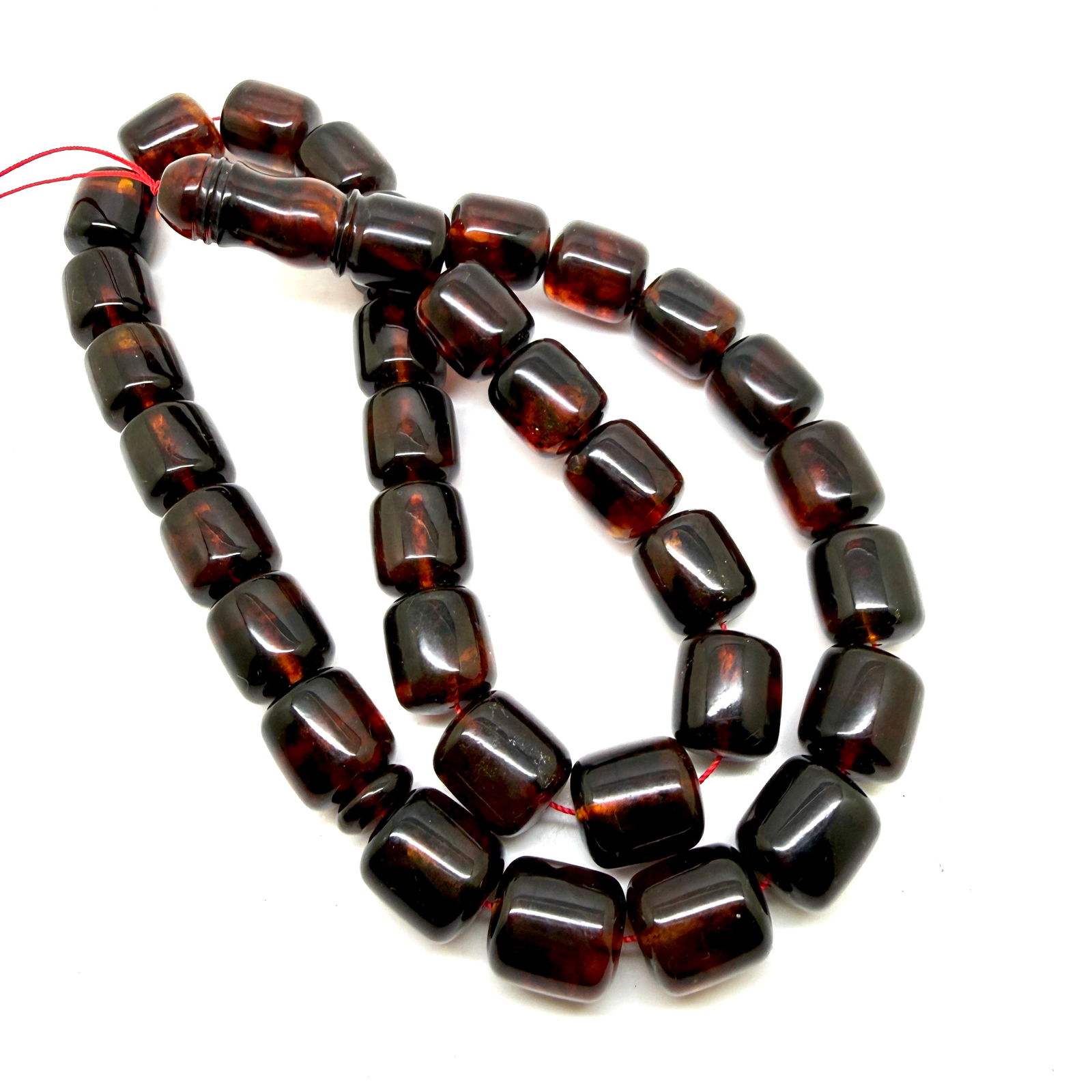 Unique and Splendid Amber Tesbih made from Barrel shaped Amber beads - 11