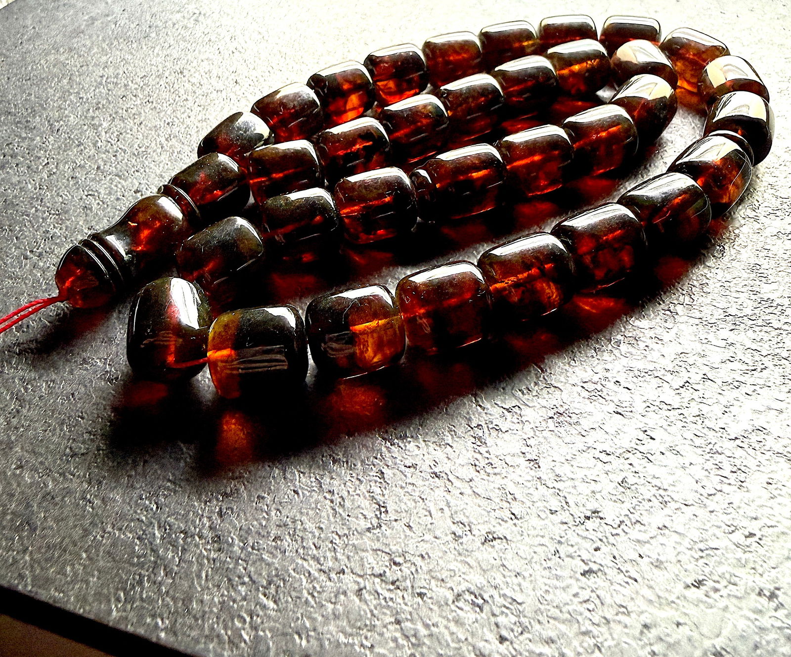 Unique and Splendid Amber Tesbih made from Barrel shaped Amber beads - 7