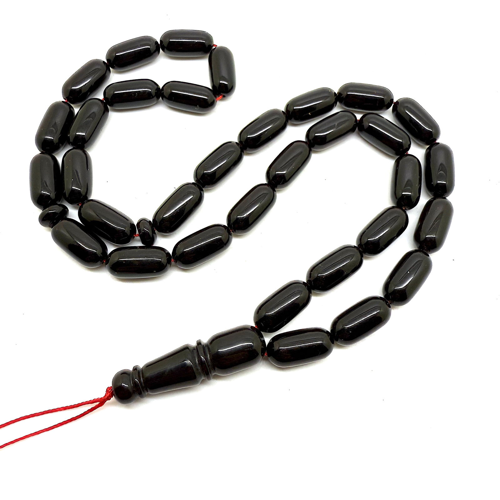 Alluring Vintage Amber Tesbih made from Capsule shaped Amber beads - 10