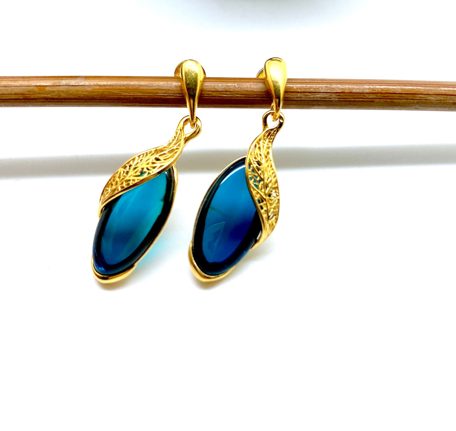 Impressive Blue Amber Earrings - 3