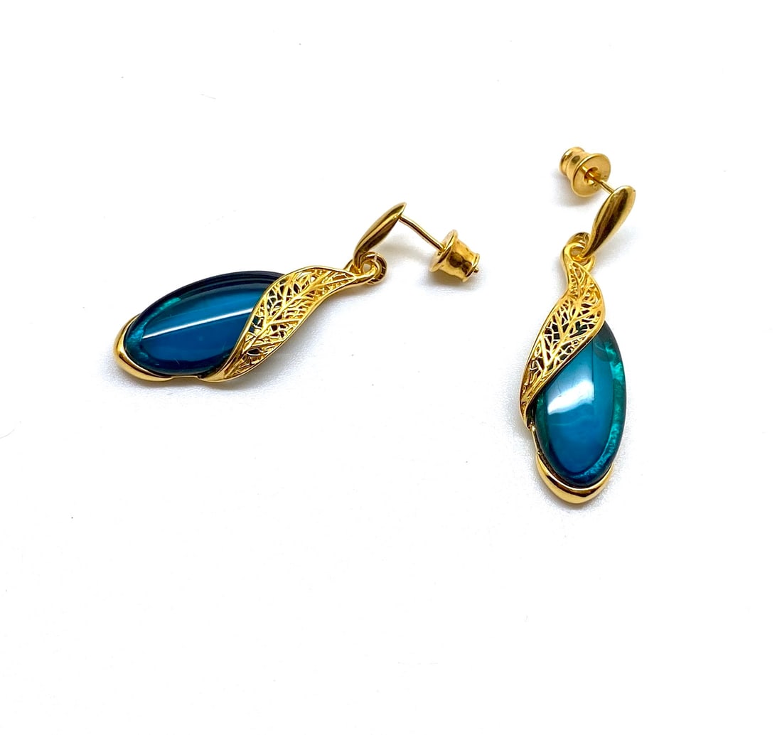 Impressive Blue Amber Earrings - 6