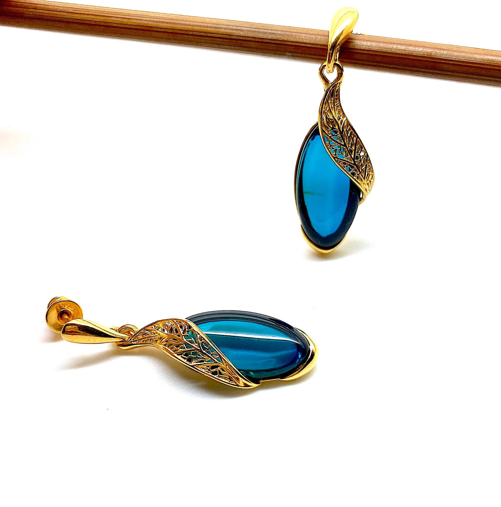 Impressive Blue Amber Earrings - 7