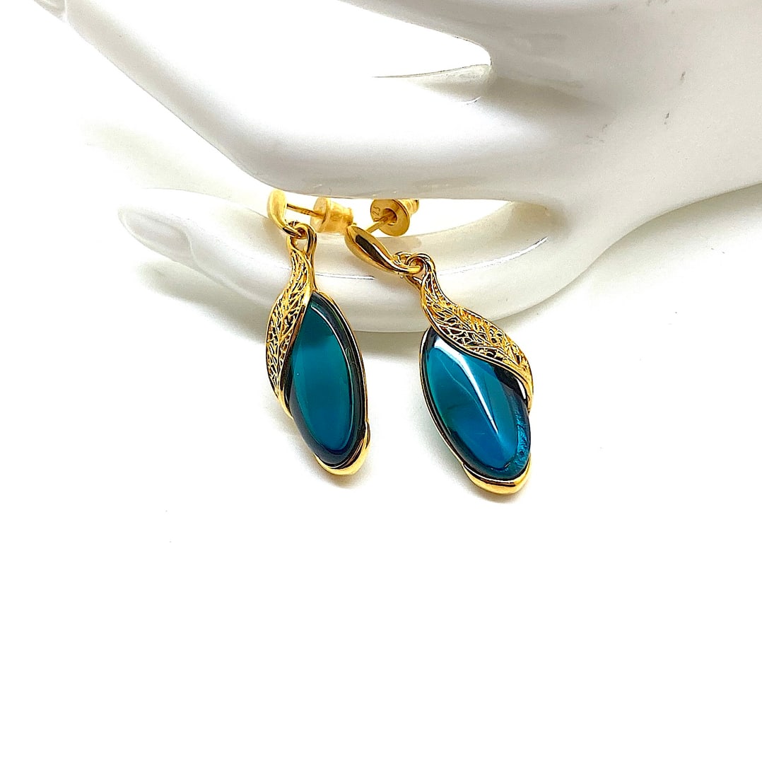 Impressive Blue Amber Earrings - 8