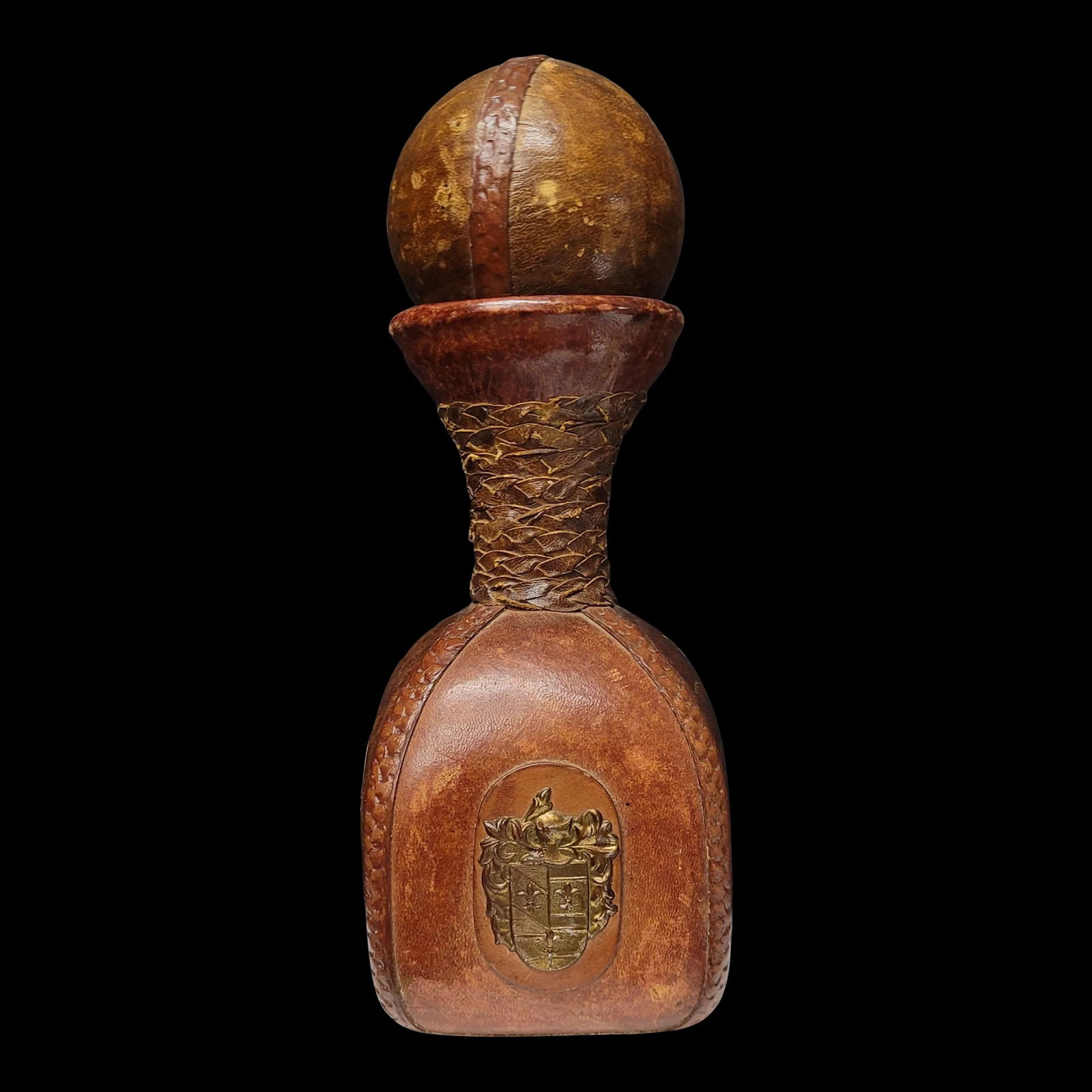 1970s Vintage Leather Wrapped Bottle Italian Decanter, Made in Italy: Vintage Leather Wrapped Bottle Italian Decanter Made In Italy Round Corked Topper Barware Bar accessories Whiskey Liquor In good condition … Read more Vintage Leather Wrapped Bottle Italian Deca