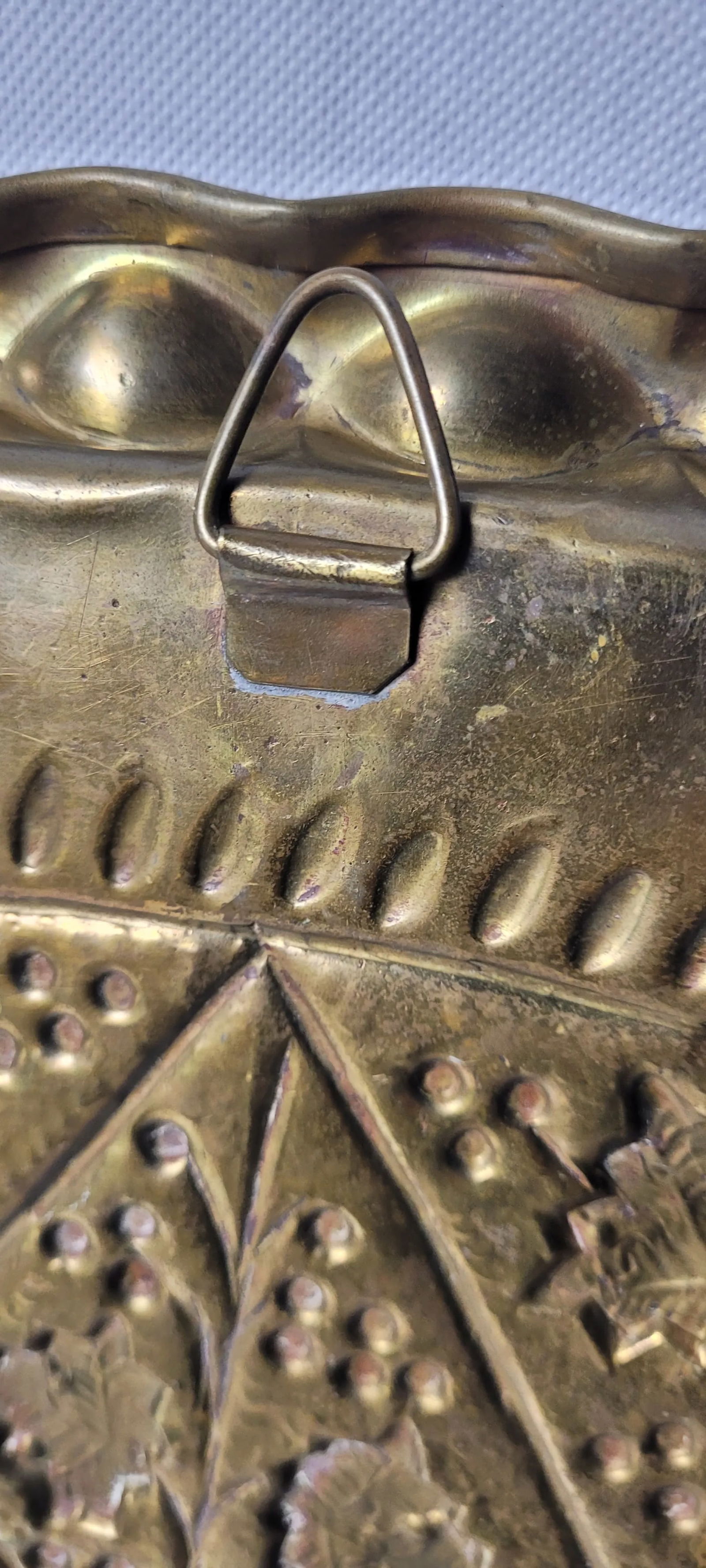 Vintage Bass Engraved British India Floral Serving Tray Platter Wall Hanging Raised Design - 2