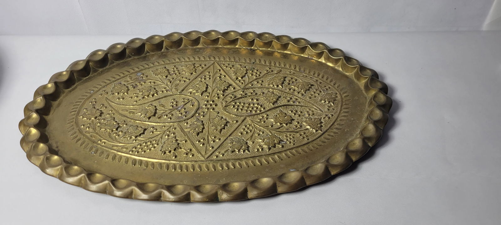 Vintage Bass Engraved British India Floral Serving Tray Platter Wall Hanging Raised Design - 3