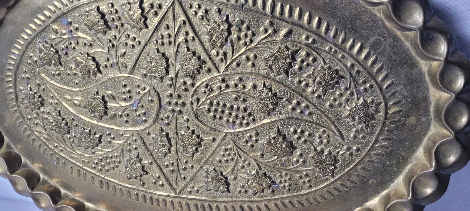 Vintage Bass Engraved British India Floral Serving Tray Platter Wall Hanging Raised Design - 8