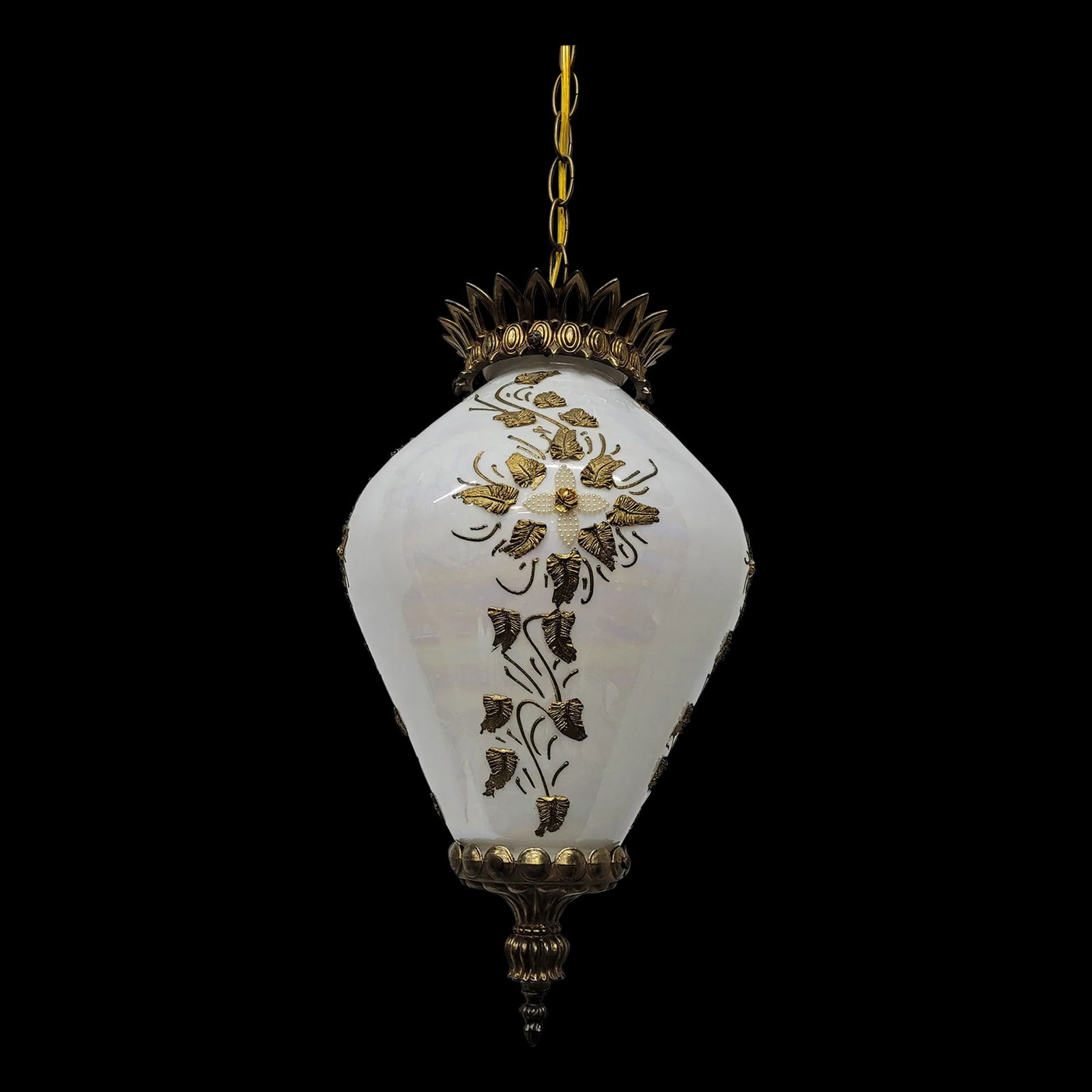 Vintage Mid-Century Hollywood Regency White & Gold Swag Lamp Tear Drop Shape (1 of 7)