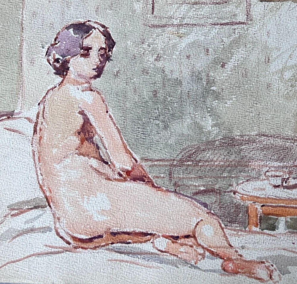 Vintage Original Drawing Woman, Figures, Portrait: Title: Vintage Original Drawing Woman, Figures, Portrait Description: Vintage Original Drawing Woman, Figures, Portrait Watercolor on paper 24 x 34.5 cm folds, stains Reserve: $50.00 