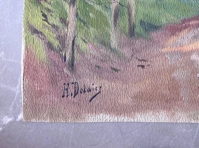 Antique Original Drawing Landscape, Forest, Trees signed - 4