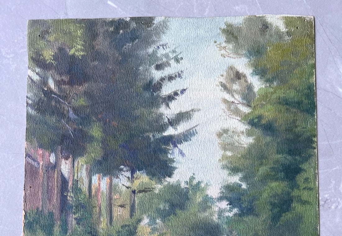 Antique Original Drawing Landscape, Forest, Trees signed - 5