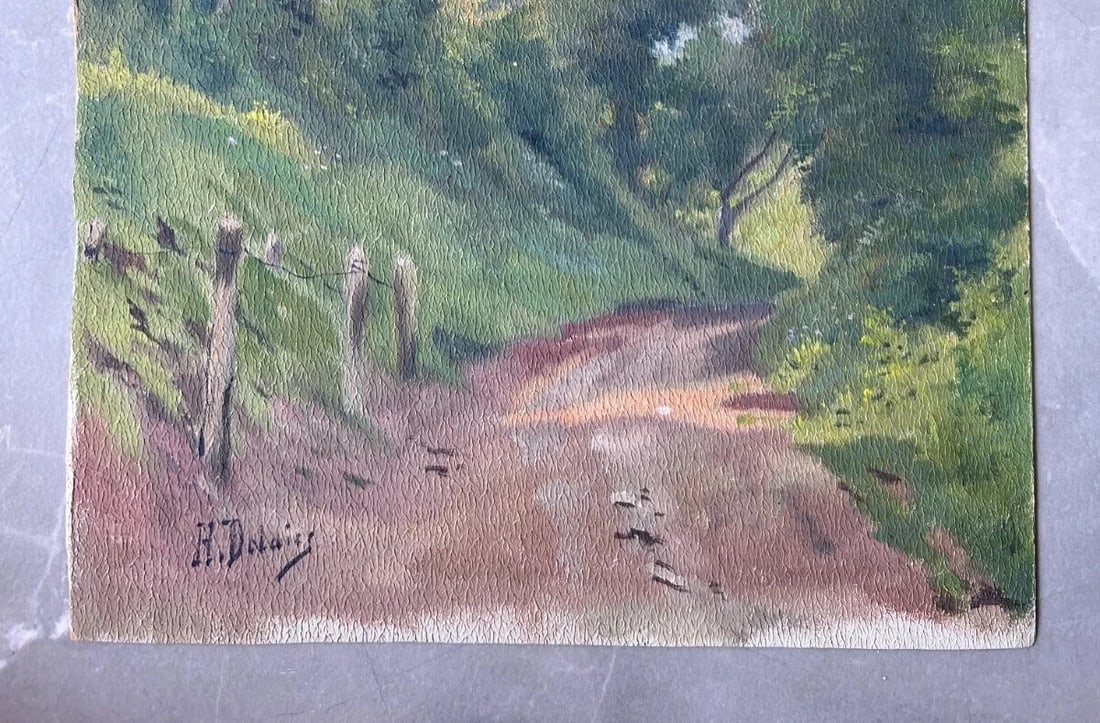 Antique Original Drawing Landscape, Forest, Trees signed - 6