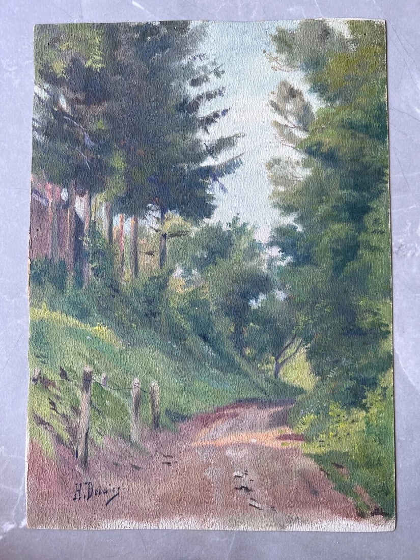 Antique Original Drawing Landscape, Forest, Trees signed - 7