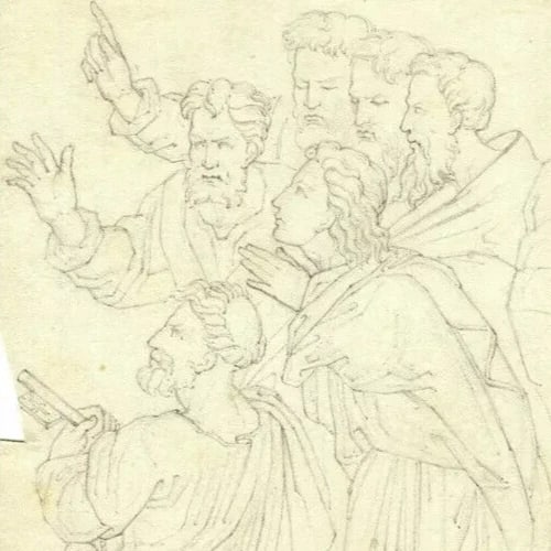 Antique Pencil 19th century Original Drawing of Mythology Figures - 3