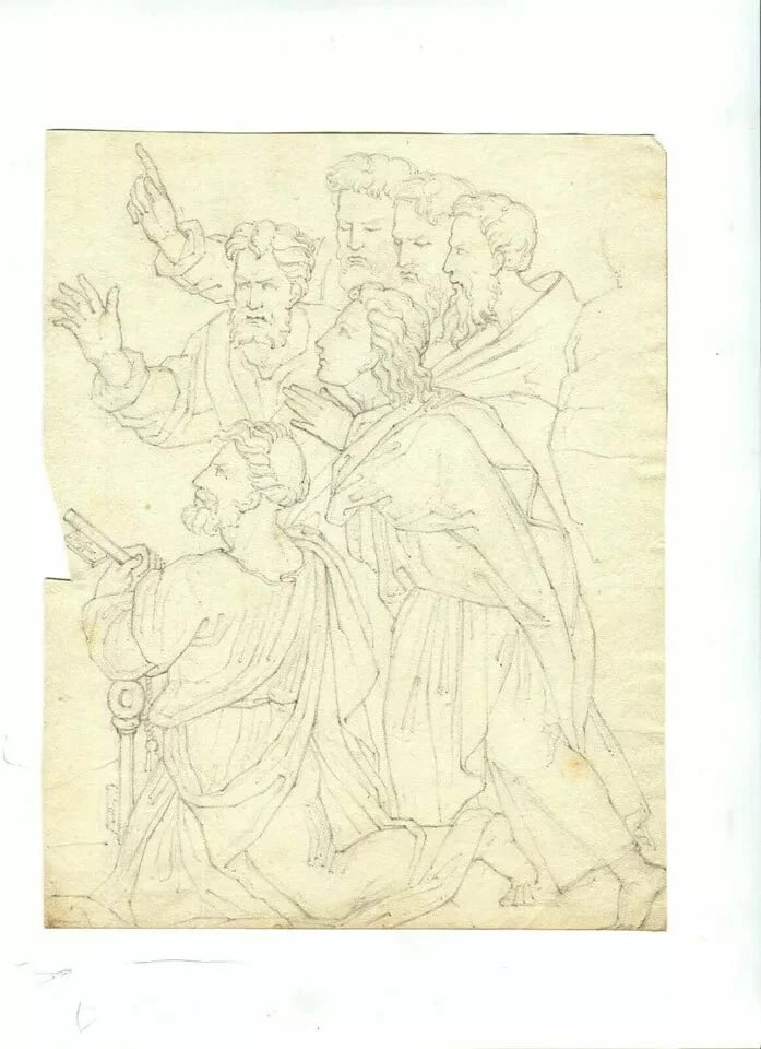 Antique Pencil 19th century Original Drawing of Mythology Figures - 4