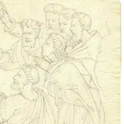 Antique Pencil 19th century Original Drawing of Mythology Figures - 5