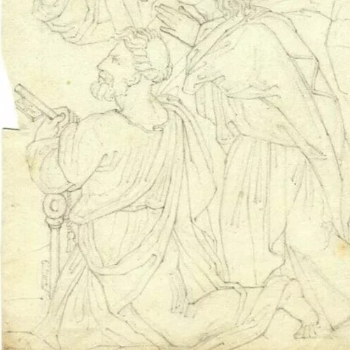 Antique Pencil 19th century Original Drawing of Mythology Figures - 7