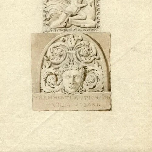 Antique Pencil Drawing 19th century Frammenti Antichi Villa Albani - 3
