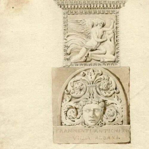 Antique Pencil Drawing 19th century Frammenti Antichi Villa Albani - 5