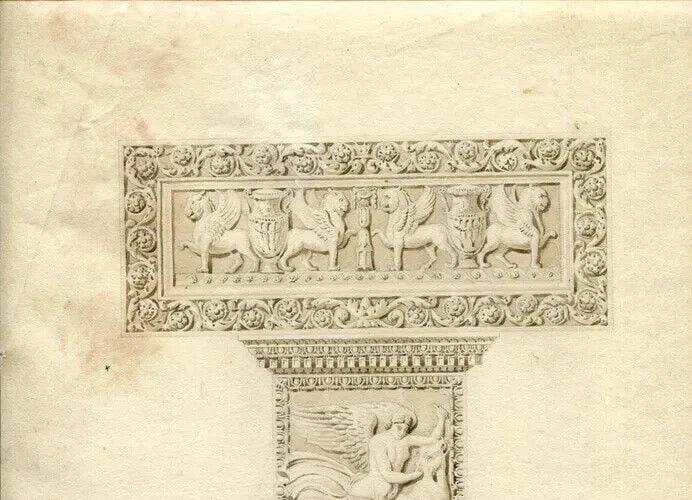 Antique Pencil Drawing 19th century Frammenti Antichi Villa Albani - 7