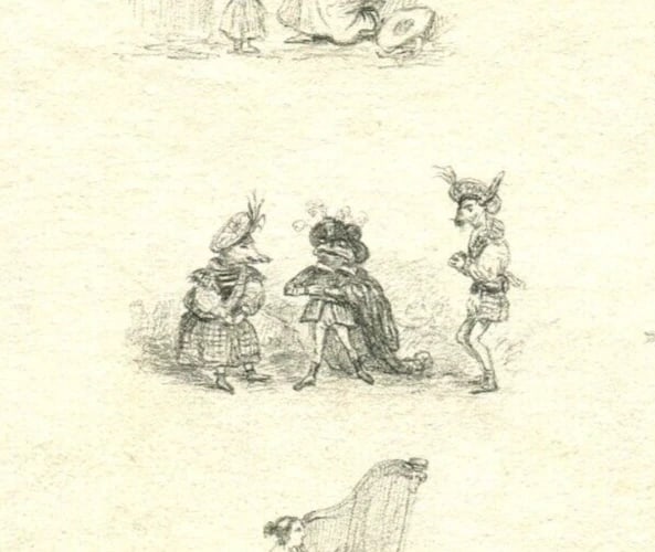 Antique Pencil Drawing Original 19th century Musketeer, Harp, Caricatures (1 of 8)