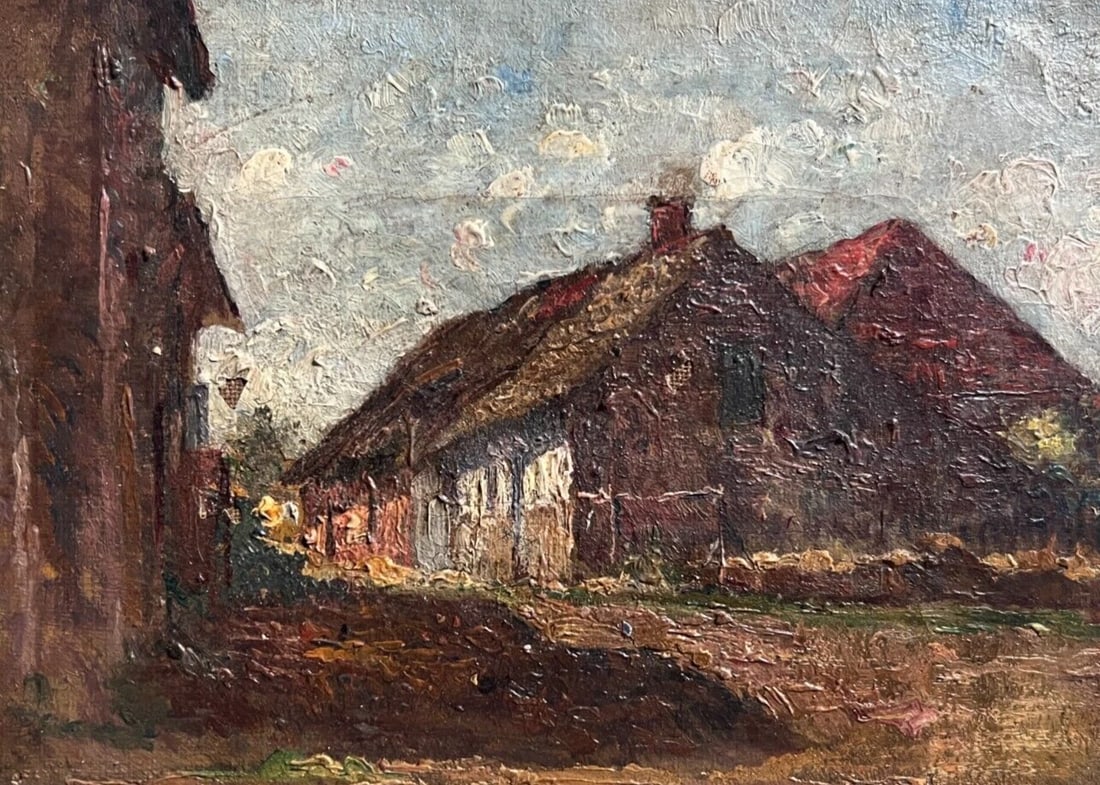 Antique Painting Original Landscape, Mountain, Village, Houses 19th century (1 of 8)