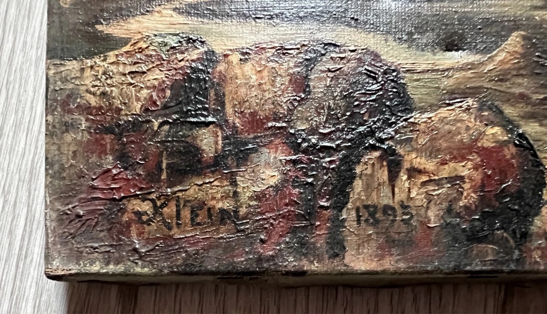 Antique Painting Original Landscape, River, Trees, Rocks signed - 7