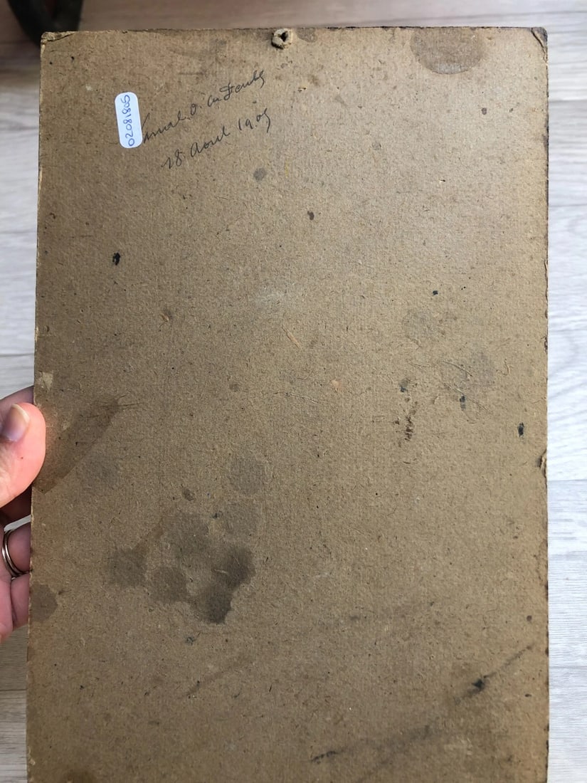 Antique Painting Original Landscape, Tree near a Pile of Hay 1905 - 7