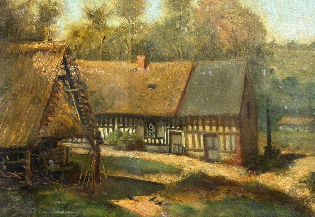 Antique Painting Original Northern Farm Houses Landscape French (1 of 8)