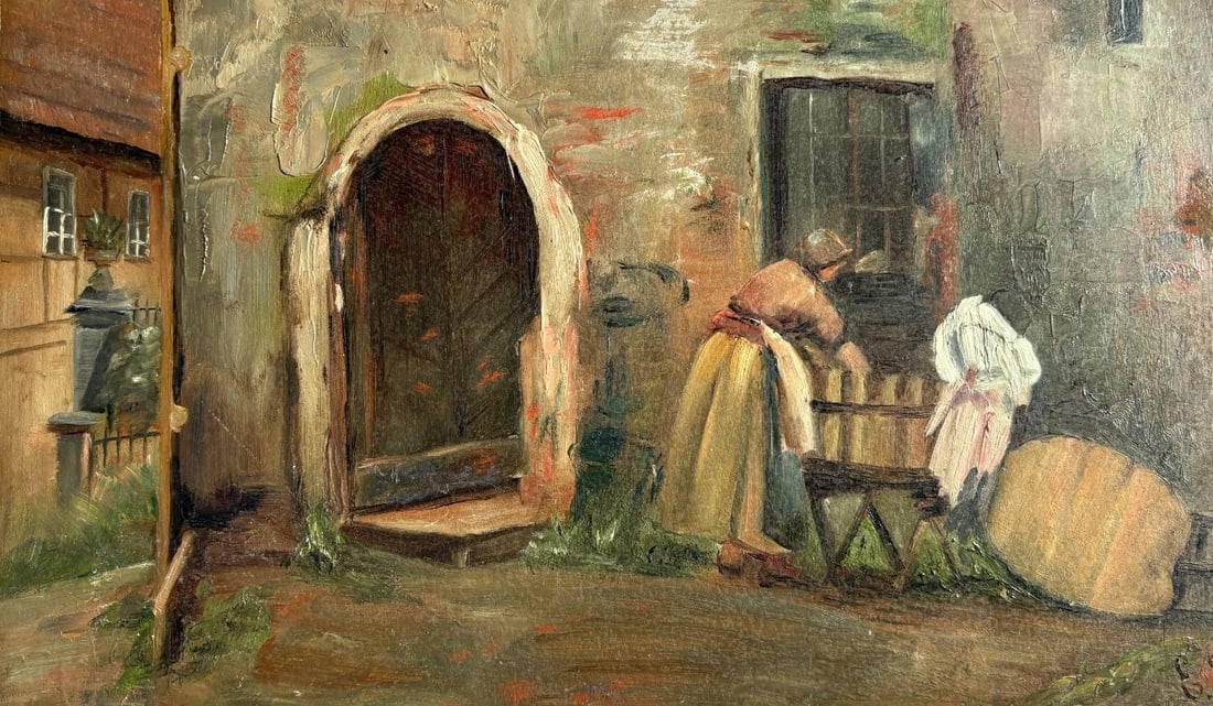 Antique Painting Original People, Cityview, Working Life 19th century (1 of 8)