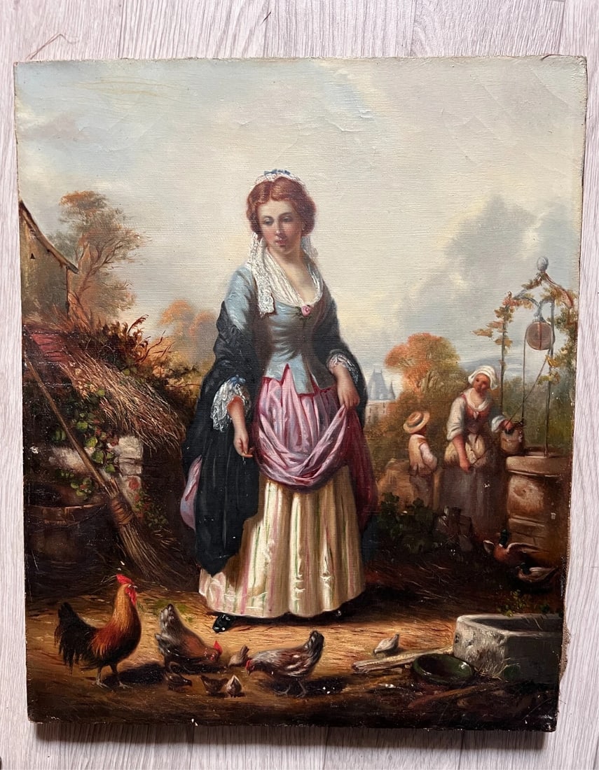 Antique Painting Original Portrait, Woman, Farmer 19th century Durand-Ruel - 2