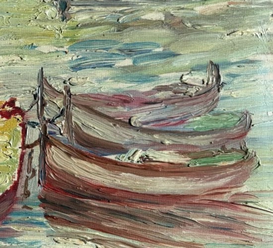 Antique Painting Original Sea, Landscape, Mountain, Fisherman, Baumette signed - 3