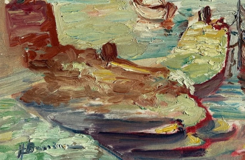 Antique Painting Original Sea, Landscape, Mountain, Fisherman, Baumette signed - 4