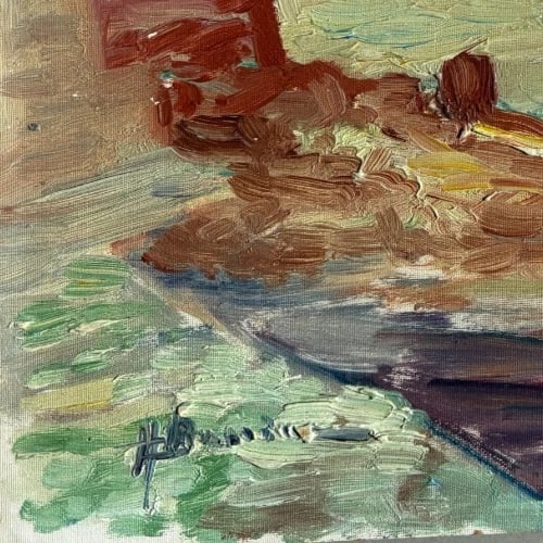 Antique Painting Original Sea, Landscape, Mountain, Fisherman, Baumette signed - 6