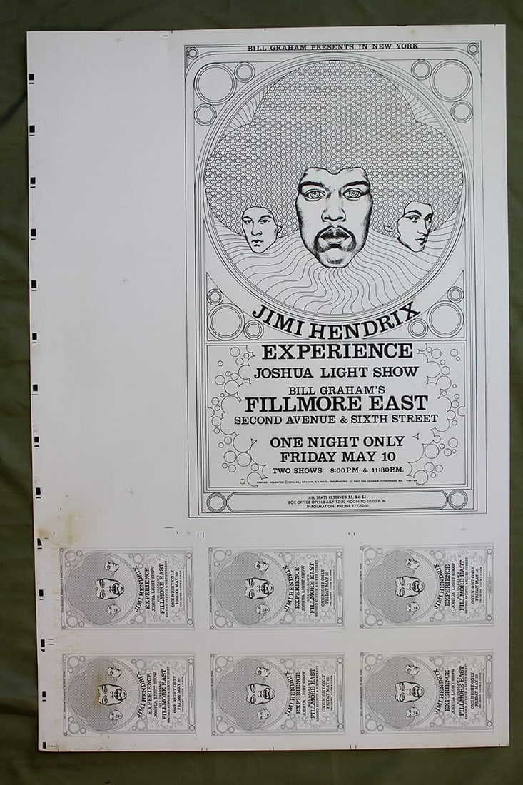 Jimi Hendrix Experience Live At Fillmore East (1968) Full Set Of US Concert Poster Printers Proofs - 2