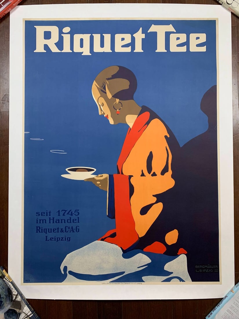 Riquet Tee - Art By Karl Bergmuller (1913) 29.875x40.875 German Travel Advertising Poster LB: Riquet Tee - Art By Karl Bergmuller (1913) 29.875x40.875 German Travel Advertising Poster LB, Please refer to the attached photos to determine the condition of this original vintage item. Note: LB