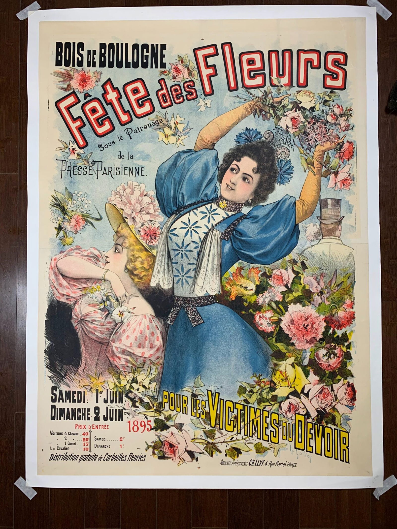 Fete Des Fleurs - Art By Lousi Galice (1895) 35.5x49 French Advertising Poster LB: Fete Des Fleurs - Art By Lousi Galice (1895) 35.5x49 French Advertising Poster LB, Please refer to the attached photos to determine the condition of this original vintage item. Note: LB means Linen Ba