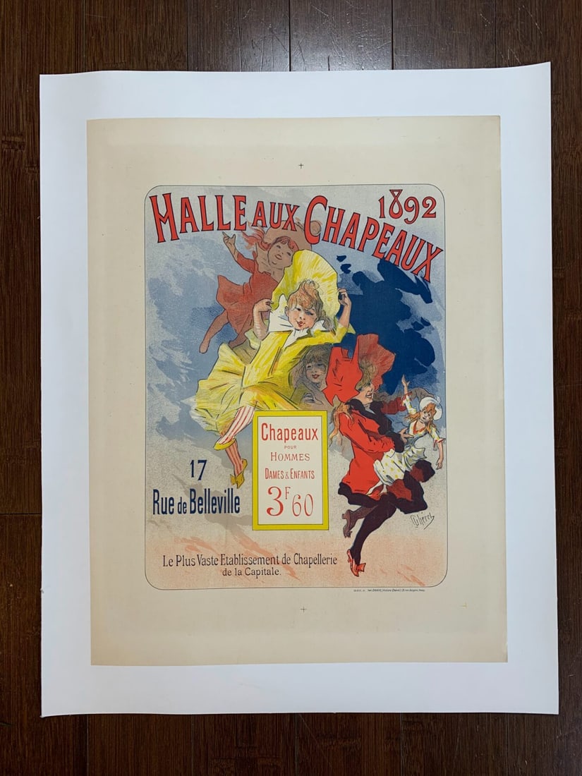 Halle Aux Chapeaux - Very Rare - Art By Cheret (1892) 15.25x18.75 French Lithograph LB (1 of 5)