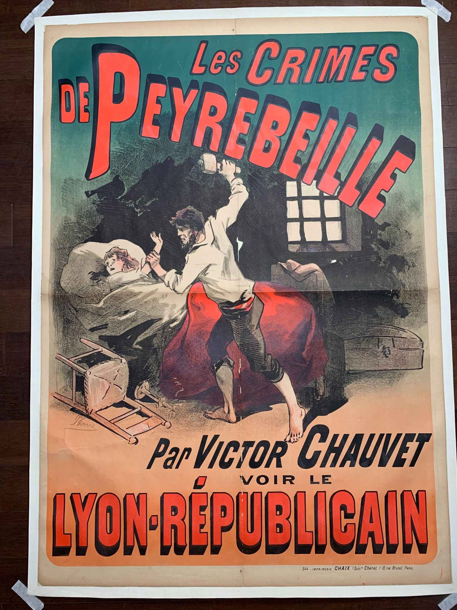 Les Crimes De Peyrebeille Rare Cheret Art (1885) 34x49 French Lithograph Poster LB (1 of 6)