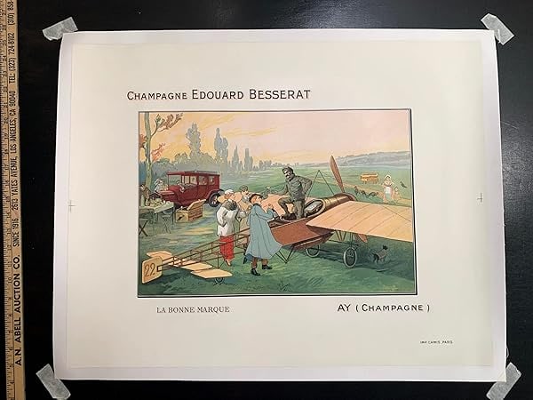 Champagne Eduoard Besserat (1914) 22x28 French Advertising Poster LB: Champagne Eduoard Besserat (1914) 22x28 French Advertising Poster LB, Please refer to the attached photos to determine the condition of this original vintage item. Note: LB means Linen Backed. Ready f
