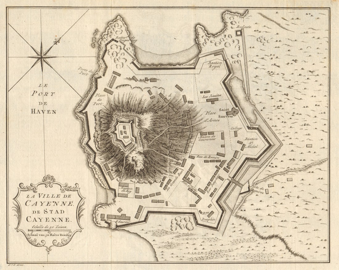 La ville de Cayenne'. French Guiana. Town city plan. BELLIN / SCHLEY 1757 map (1 of 1)