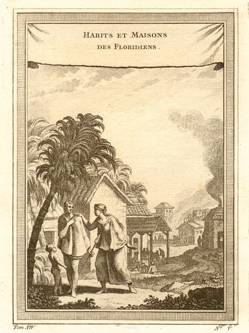 Habits et Maisons des Floridiens'. Floridian dress & houses. Florida 1757: Title: Habits et Maisons des Floridiens'. Floridian dress & houses. Florida 1757 Description: Habits et Maisons des Floridiens [Dress and houses of the Floridians] by Bellin, Jacques-Nicolas. Publishe