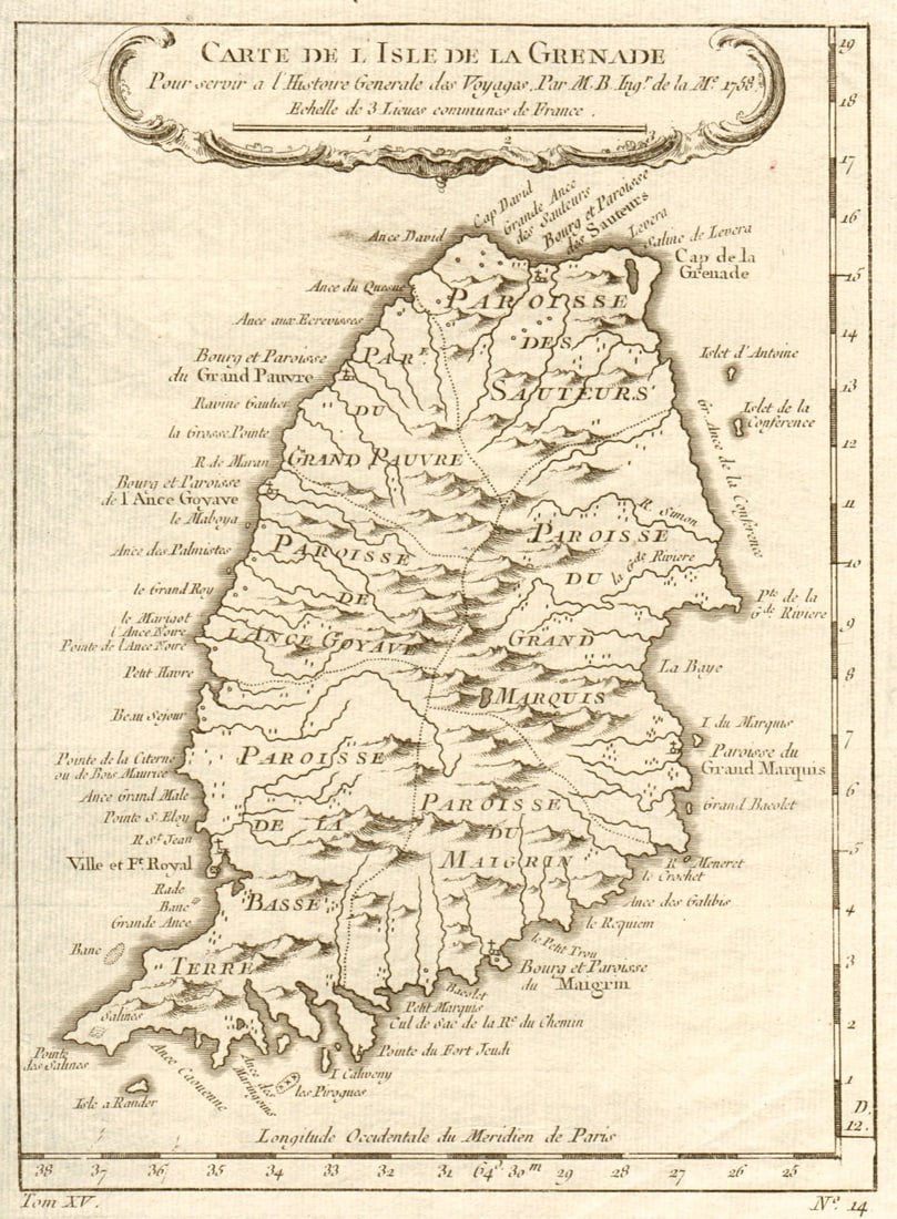 Carte de l'Isle de la Grenade'. Grenada. West Indies. BELLIN 1759 old map (1 of 1)