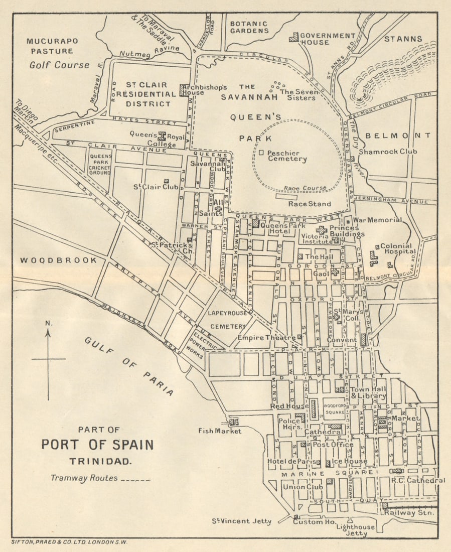 PORT OF SPAIN. Vintage map. Trinidad. West Indies. Caribbean 1931 old (1 of 1)