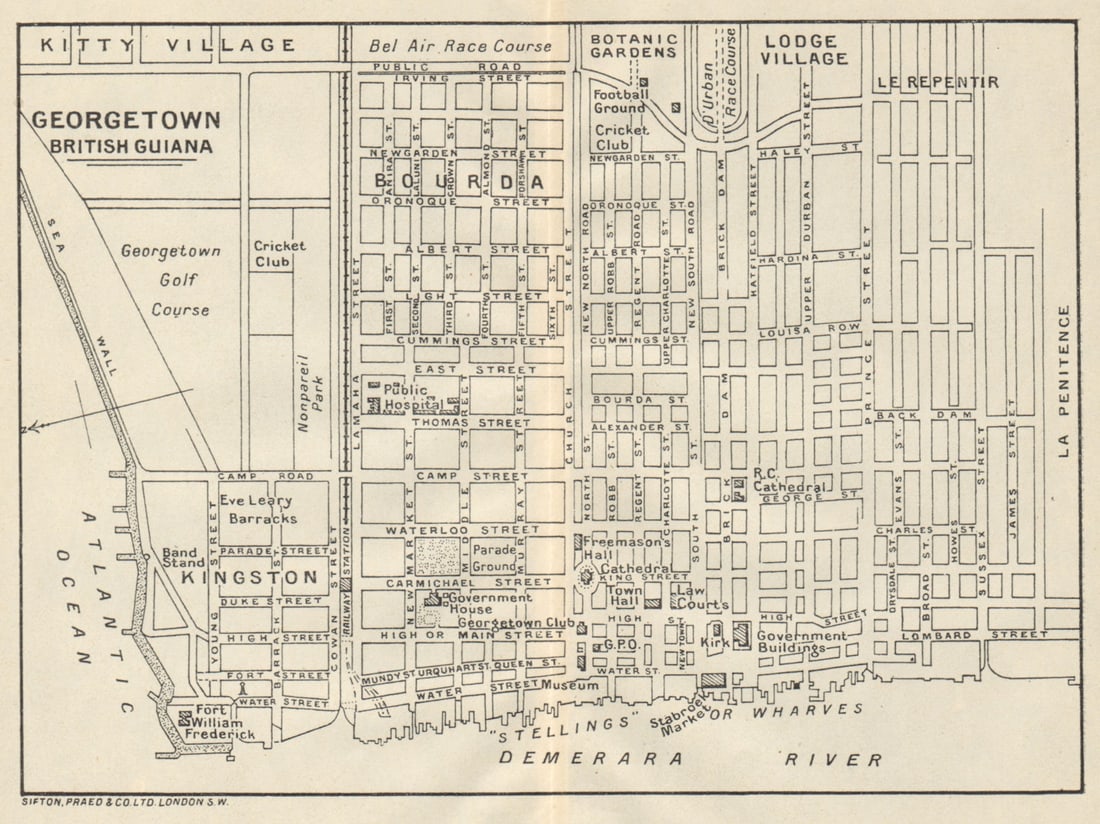 GEORGETOWN. Vintage town map. British Guiana (Guyana) /Guyana. Caribbean 1931: Title: GEORGETOWN. Vintage town map. British Guiana (Guyana) /Guyana. Caribbean 1931 Description: Georgetown, British Guiana'. Sifton, Praed & Co. Ltd, St. James's St. London S.W.. Published 1931. Vin