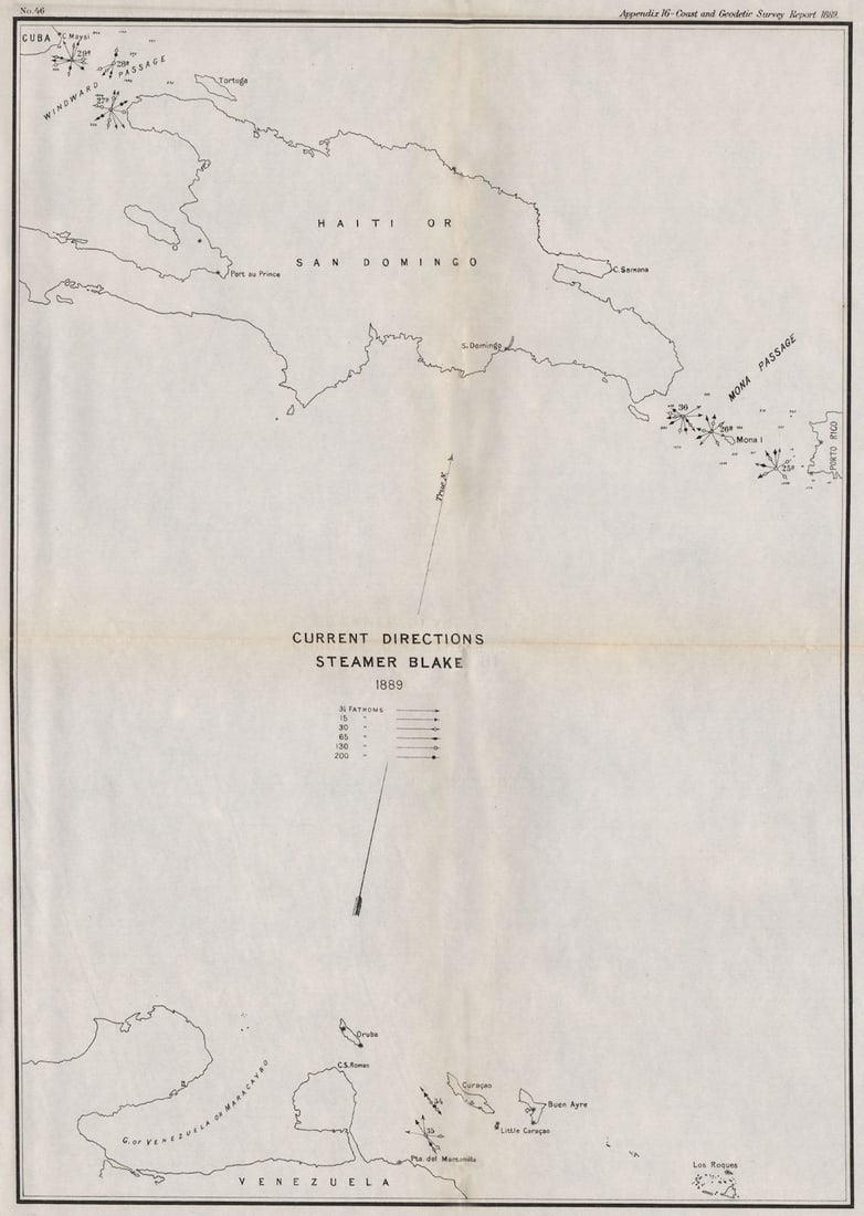 HISPANIOLA. Ocean current directions 1889. Cuba Puerto Rico. USCGS 1889 map (1 of 1)