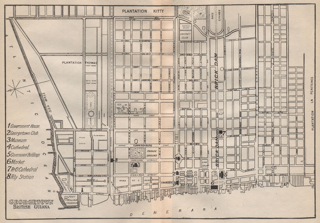 GEORGETOWN. Vintage town map. British Guiana (Guyana) /Guyana. Caribbean 1914 (1 of 1)