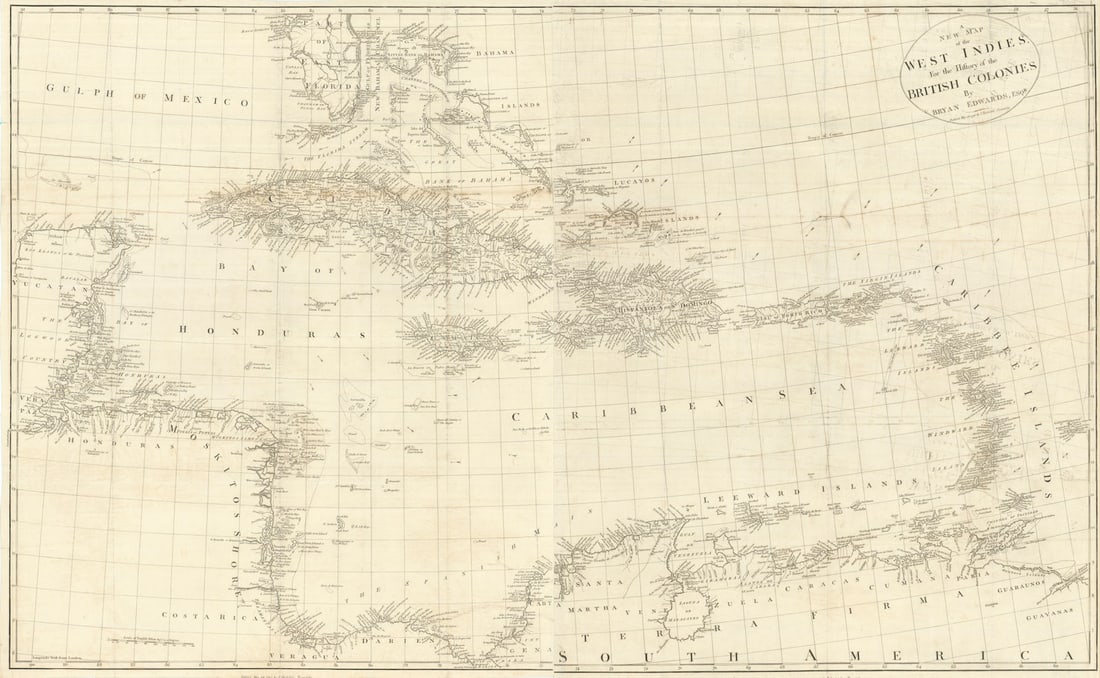 General Map of the West Indies'. West sheet only. Bryan EDWARDS. Caribbean 1794 (1 of 1)