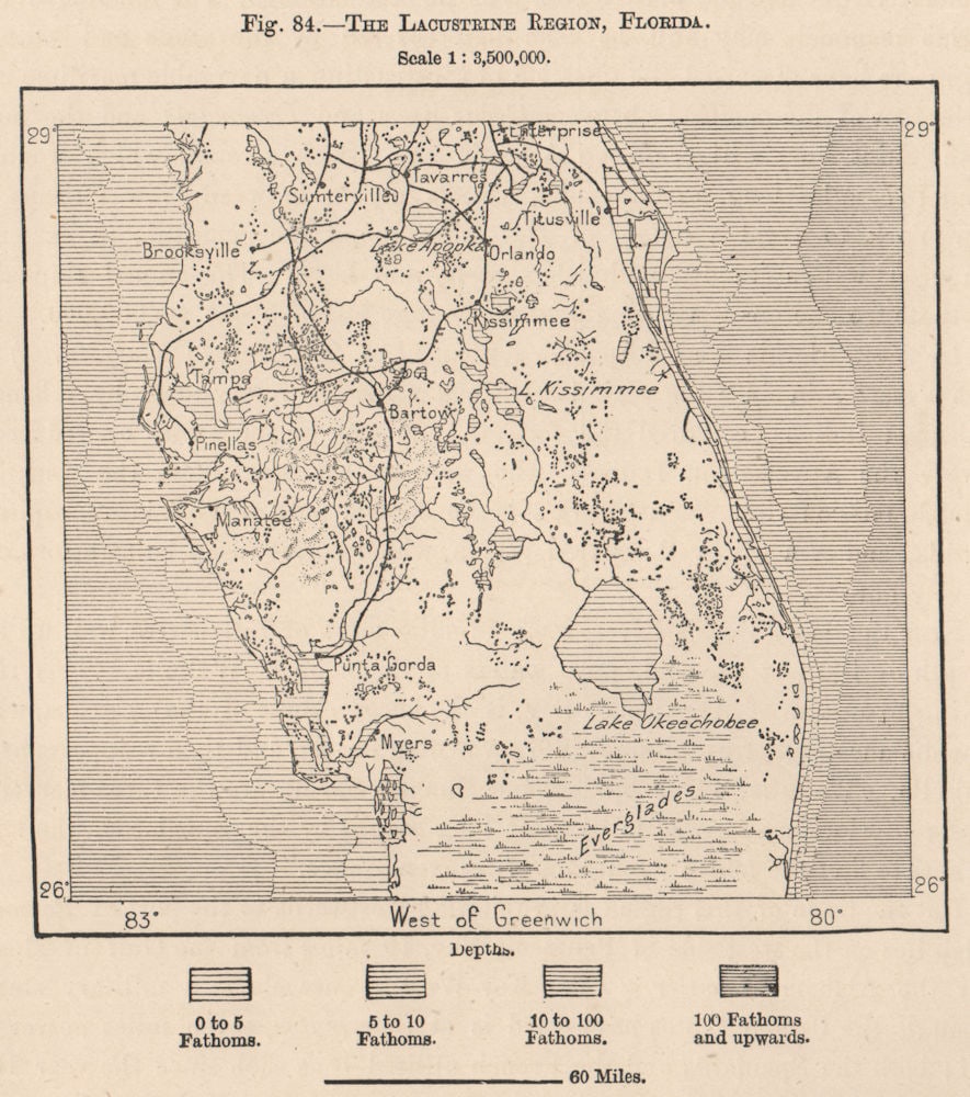 The Lacustrine region, Florida. Everglades 1885 old antique map plan chart (1 of 1)